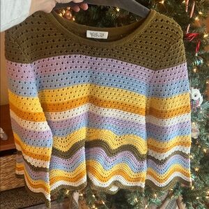 Rachel Zoe Colorful Striped Crochet Sweater
